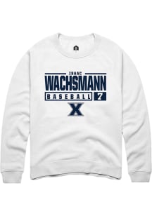 Isaac Wachsmann  Rally Xavier Musketeers Mens White NIL Stacked Box Long Sleeve Crew Sweatshirt