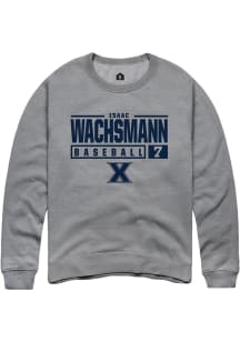 Isaac Wachsmann  Rally Xavier Musketeers Mens Grey NIL Stacked Box Long Sleeve Crew Sweatshirt