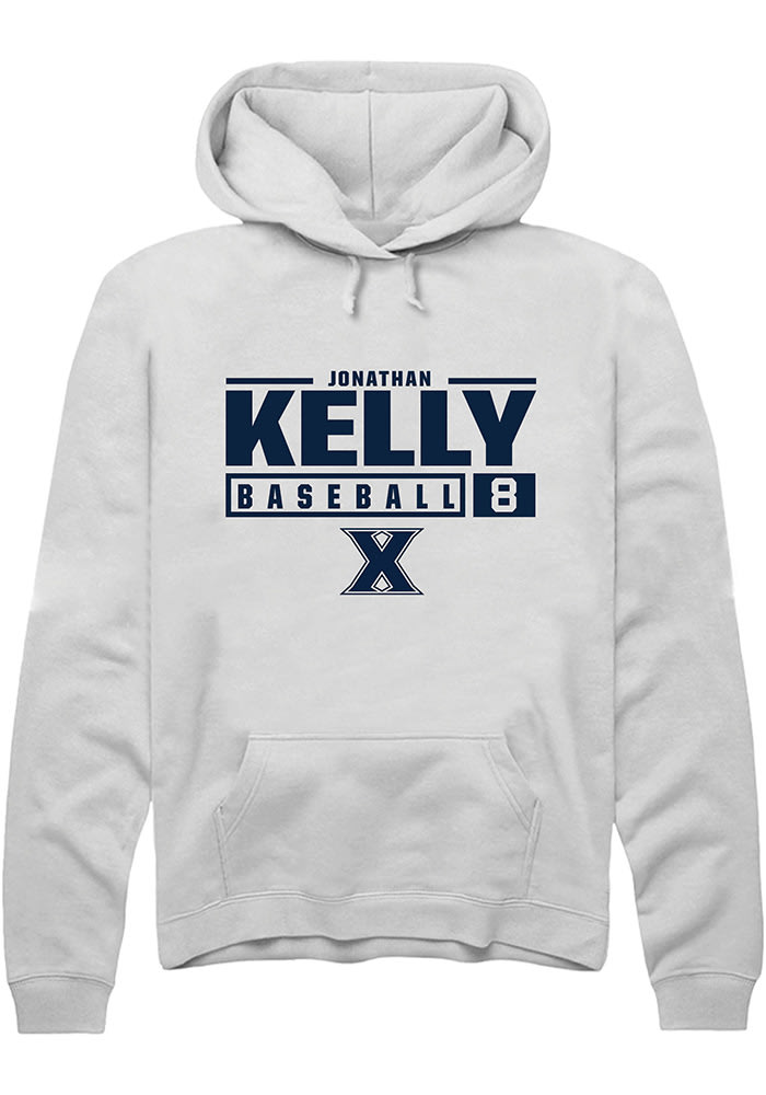 Jonathan Kelly  Rally Xavier Musketeers Mens White NIL Stacked Box Long Sleeve Hoodie