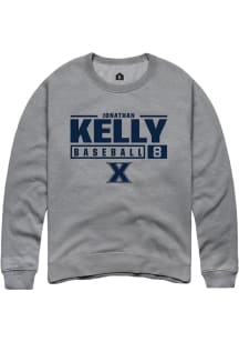 Jonathan Kelly  Rally Xavier Musketeers Mens Grey NIL Stacked Box Long Sleeve Crew Sweatshirt