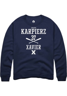 Joseph Karpierz  Rally Xavier Musketeers Mens Navy Blue NIL Sport Icon Long Sleeve Crew Sweatshi..