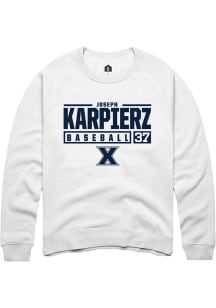 Joseph Karpierz  Rally Xavier Musketeers Mens White NIL Stacked Box Long Sleeve Crew Sweatshirt