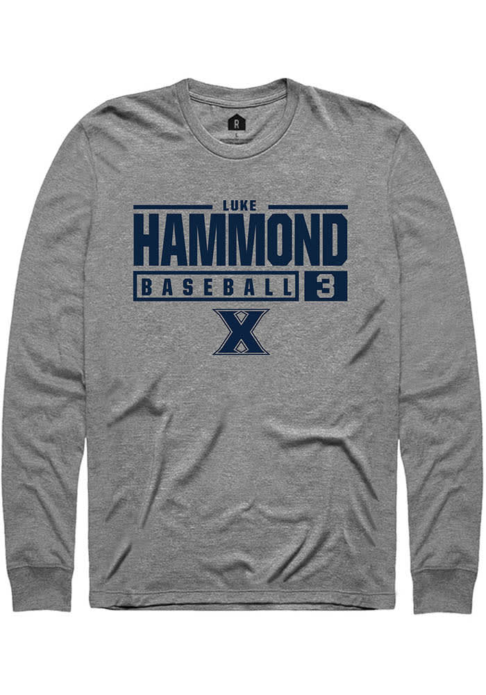 Luke Hammond  Xavier Musketeers Graphite Rally NIL Stacked Box Long Sleeve T Shirt