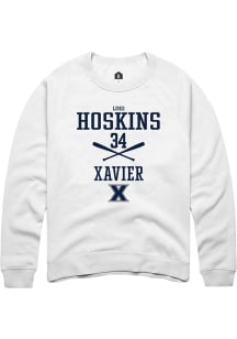 Luke Hoskins  Rally Xavier Musketeers Mens White NIL Sport Icon Long Sleeve Crew Sweatshirt