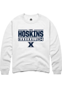 Luke Hoskins  Rally Xavier Musketeers Mens White NIL Stacked Box Long Sleeve Crew Sweatshirt