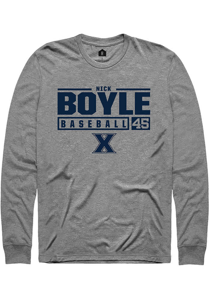 Nick Boyle  Xavier Musketeers Graphite Rally NIL Stacked Box Long Sleeve T Shirt