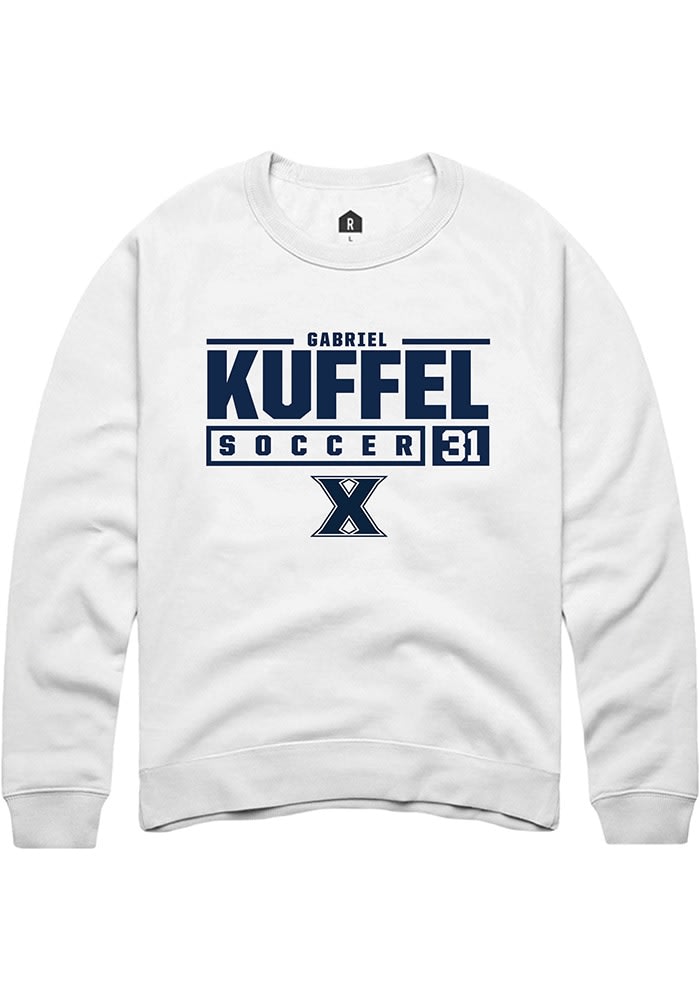 Gabriel Kuffel Rally Xavier Musketeers Mens NIL Stacked Box Long Sleeve Crew Sweatshirt