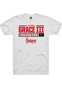 Jeffrey Grace III White Nebraska Cornhuskers NIL Stacked Box Short Sleeve T Shirt