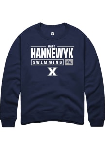 Gage Hannewyk  Rally Xavier Musketeers Mens Navy Blue NIL Stacked Box Long Sleeve Crew Sweatshir..