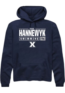 Gage Hannewyk  Rally Xavier Musketeers Mens Navy Blue NIL Stacked Box Long Sleeve Hoodie