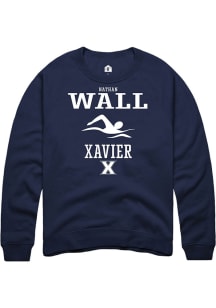 Nathan Wall  Rally Xavier Musketeers Mens Navy Blue NIL Sport Icon Long Sleeve Crew Sweatshirt