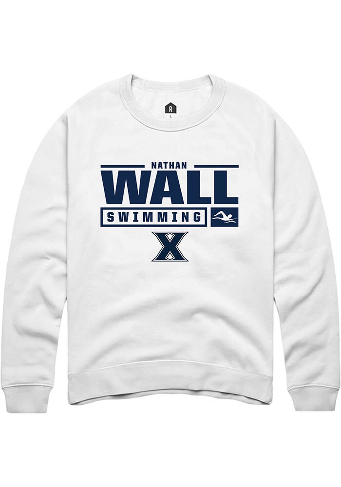 Nathan Wall Rally Xavier Musketeers Mens NIL Stacked Box Long Sleeve Crew Sweatshirt