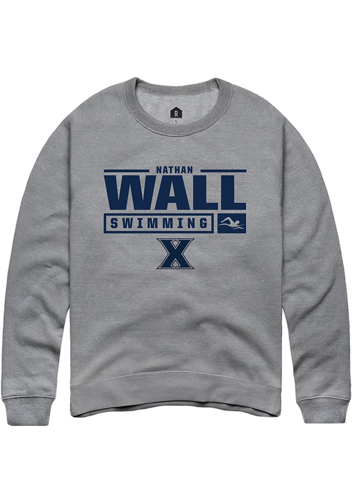 Nathan Wall Rally Xavier Musketeers Mens NIL Stacked Box Long Sleeve Crew Sweatshirt