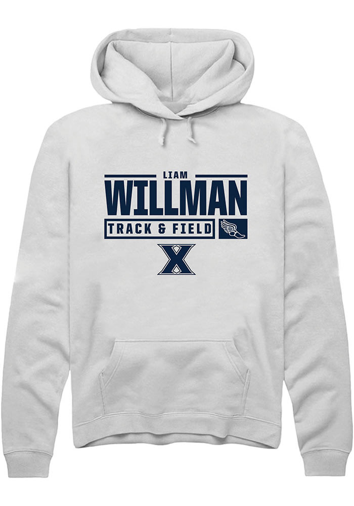 Liam Willman  Rally Xavier Musketeers Mens White NIL Stacked Box Long Sleeve Hoodie