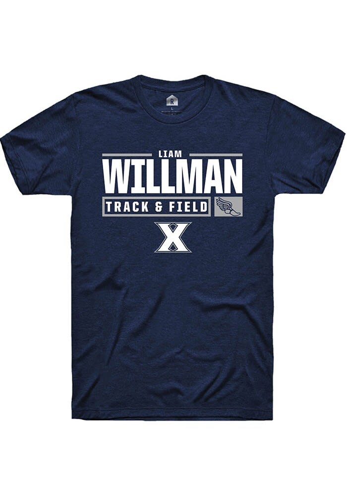 Liam Willman  Xavier Musketeers Navy Blue Rally NIL Stacked Box Short Sleeve T Shirt