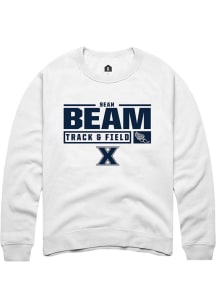 Sean Beam  Rally Xavier Musketeers Mens White NIL Stacked Box Long Sleeve Crew Sweatshirt