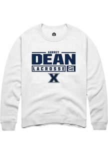 Aubrey Dean  Rally Xavier Musketeers Mens White NIL Stacked Box Long Sleeve Crew Sweatshirt