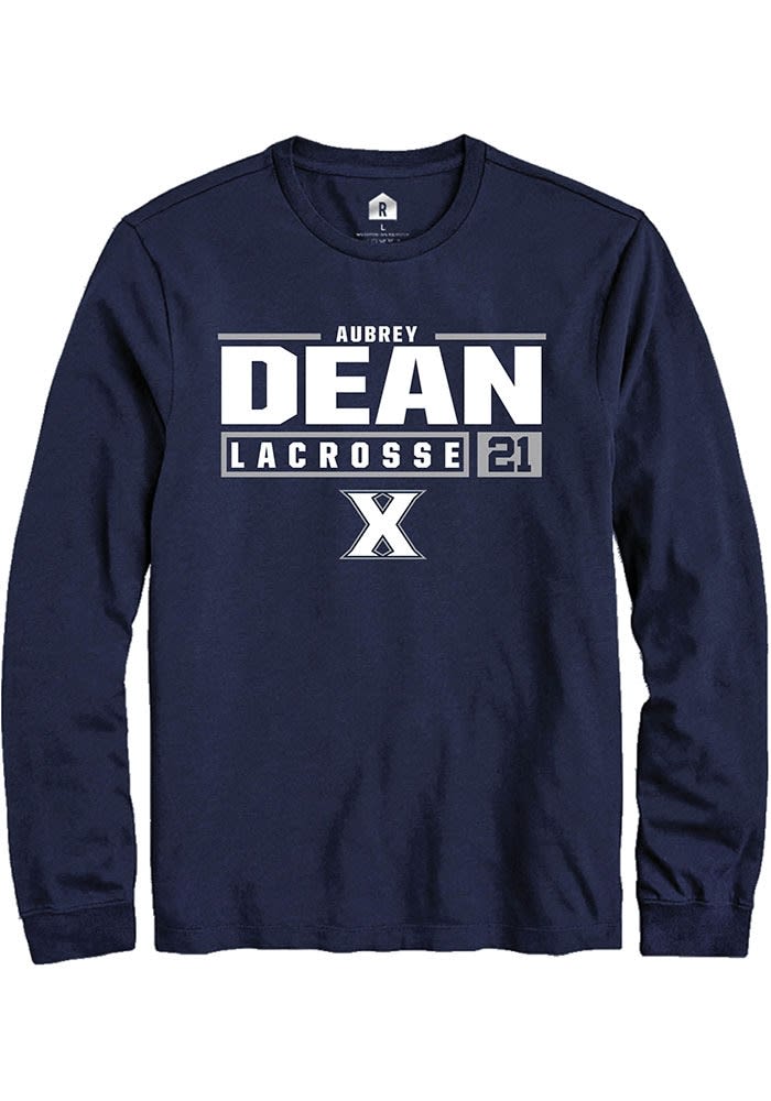 Aubrey Dean  Xavier Musketeers Navy Blue Rally NIL Stacked Box Long Sleeve T Shirt