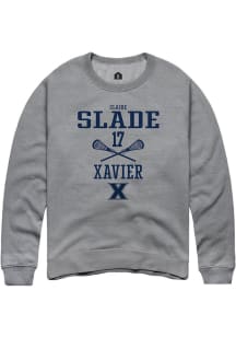 Claire Slade  Rally Xavier Musketeers Mens Grey NIL Sport Icon Long Sleeve Crew Sweatshirt