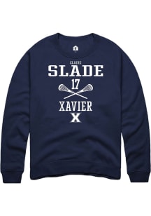 Claire Slade  Rally Xavier Musketeers Mens Navy Blue NIL Sport Icon Long Sleeve Crew Sweatshirt