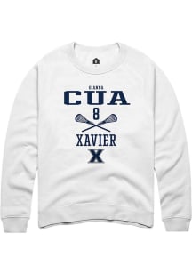 Gianna Cua  Rally Xavier Musketeers Mens White NIL Sport Icon Long Sleeve Crew Sweatshirt