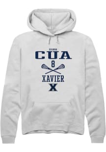 Gianna Cua  Rally Xavier Musketeers Mens White NIL Sport Icon Long Sleeve Hoodie