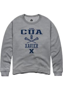 Gianna Cua  Rally Xavier Musketeers Mens Grey NIL Sport Icon Long Sleeve Crew Sweatshirt