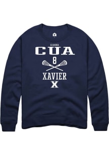 Gianna Cua  Rally Xavier Musketeers Mens Navy Blue NIL Sport Icon Long Sleeve Crew Sweatshirt