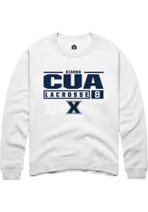 Gianna Cua  Rally Xavier Musketeers Mens White NIL Stacked Box Long Sleeve Crew Sweatshirt