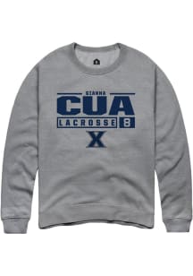 Gianna Cua  Rally Xavier Musketeers Mens Grey NIL Stacked Box Long Sleeve Crew Sweatshirt