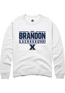 Jada Brandon  Rally Xavier Musketeers Mens White NIL Stacked Box Long Sleeve Crew Sweatshirt