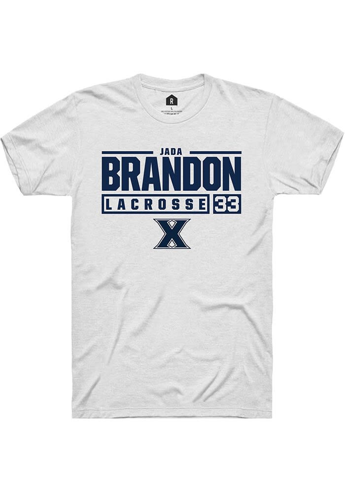 Jada Brandon  Xavier Musketeers White Rally NIL Stacked Box Short Sleeve T Shirt