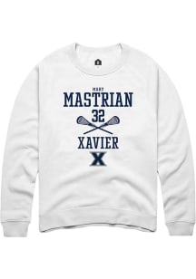 Mary Mastrian  Rally Xavier Musketeers Mens White NIL Sport Icon Long Sleeve Crew Sweatshirt