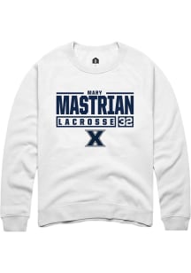 Mary Mastrian  Rally Xavier Musketeers Mens White NIL Stacked Box Long Sleeve Crew Sweatshirt