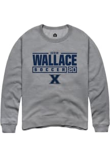 Izzie Wallace  Rally Xavier Musketeers Mens Grey NIL Stacked Box Long Sleeve Crew Sweatshirt