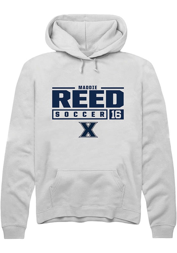 Maddie Reed  Rally Xavier Musketeers Mens White NIL Stacked Box Long Sleeve Hoodie