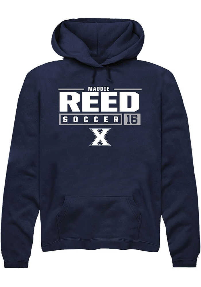 Maddie Reed  Rally Xavier Musketeers Mens Navy Blue NIL Stacked Box Long Sleeve Hoodie