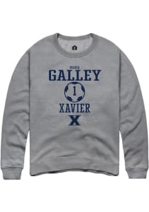 Maria Galley  Rally Xavier Musketeers Mens Grey NIL Sport Icon Long Sleeve Crew Sweatshirt