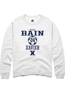 Natalie Bain  Rally Xavier Musketeers Mens White NIL Sport Icon Long Sleeve Crew Sweatshirt