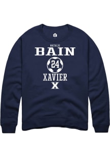 Natalie Bain  Rally Xavier Musketeers Mens Navy Blue NIL Sport Icon Long Sleeve Crew Sweatshirt