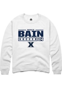 Natalie Bain  Rally Xavier Musketeers Mens White NIL Stacked Box Long Sleeve Crew Sweatshirt