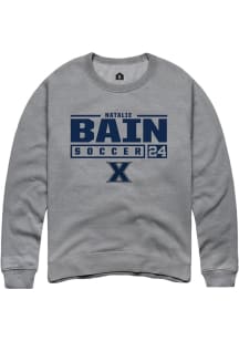 Natalie Bain  Rally Xavier Musketeers Mens Grey NIL Stacked Box Long Sleeve Crew Sweatshirt