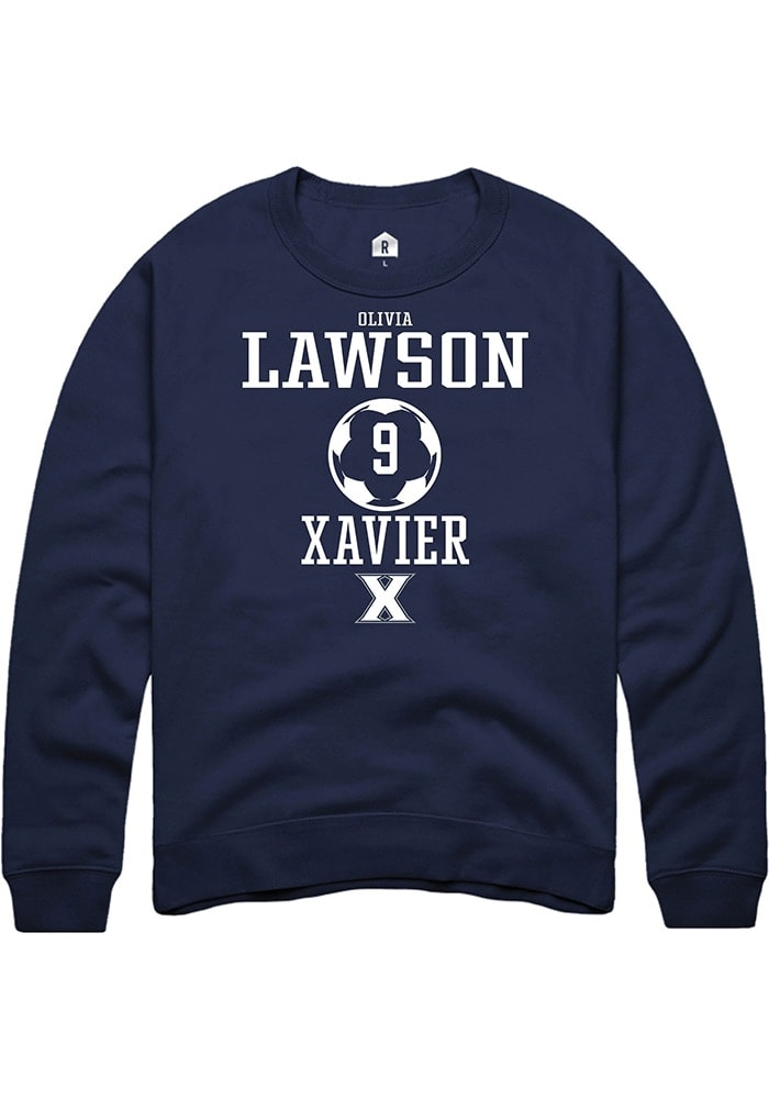 Olivia Lawson  Rally Xavier Musketeers Mens Navy Blue NIL Sport Icon Long Sleeve Crew Sweatshirt