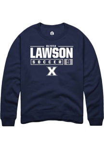 Olivia Lawson  Rally Xavier Musketeers Mens Navy Blue NIL Stacked Box Long Sleeve Crew Sweatshir..