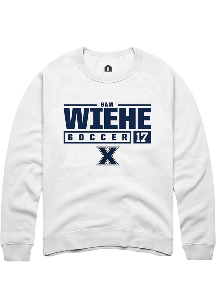 Sam Wiehe Rally Xavier Musketeers Mens NIL Stacked Box Long Sleeve Crew Sweatshirt