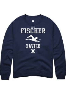 Kali Fischer  Rally Xavier Musketeers Mens Navy Blue NIL Sport Icon Long Sleeve Crew Sweatshirt