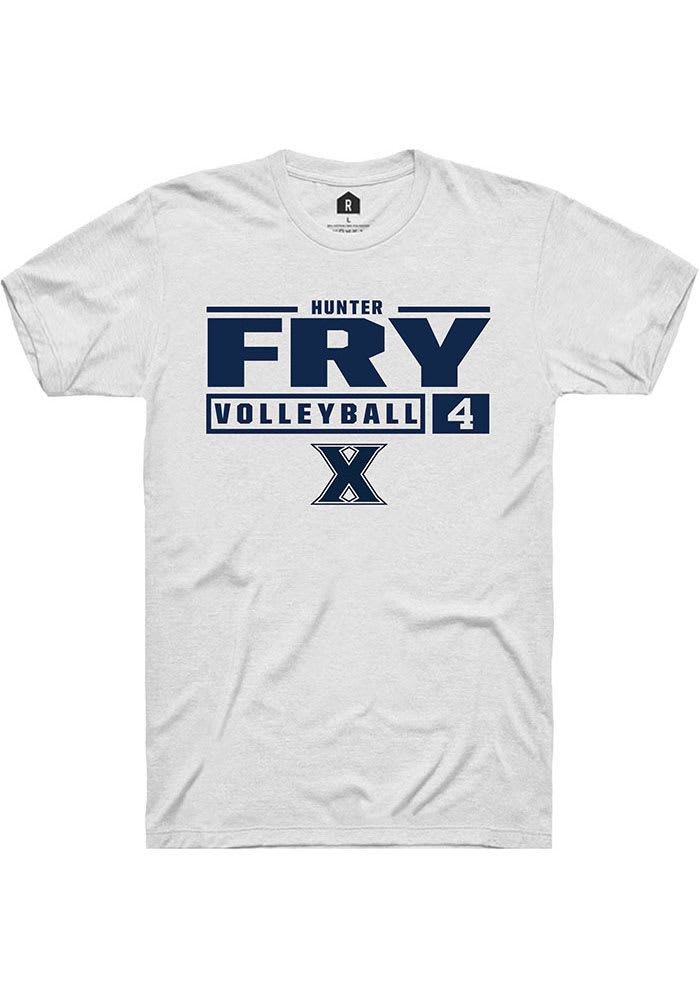 Hunter Fry  Xavier Musketeers White Rally NIL Stacked Box Short Sleeve T Shirt