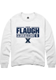 Logan Flaugh  Rally Xavier Musketeers Mens White NIL Stacked Box Long Sleeve Crew Sweatshirt