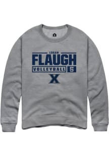 Logan Flaugh  Rally Xavier Musketeers Mens Grey NIL Stacked Box Long Sleeve Crew Sweatshirt