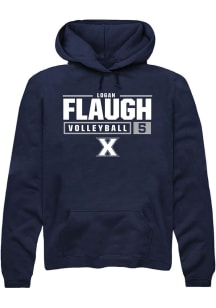 Logan Flaugh  Rally Xavier Musketeers Mens Navy Blue NIL Stacked Box Long Sleeve Hoodie